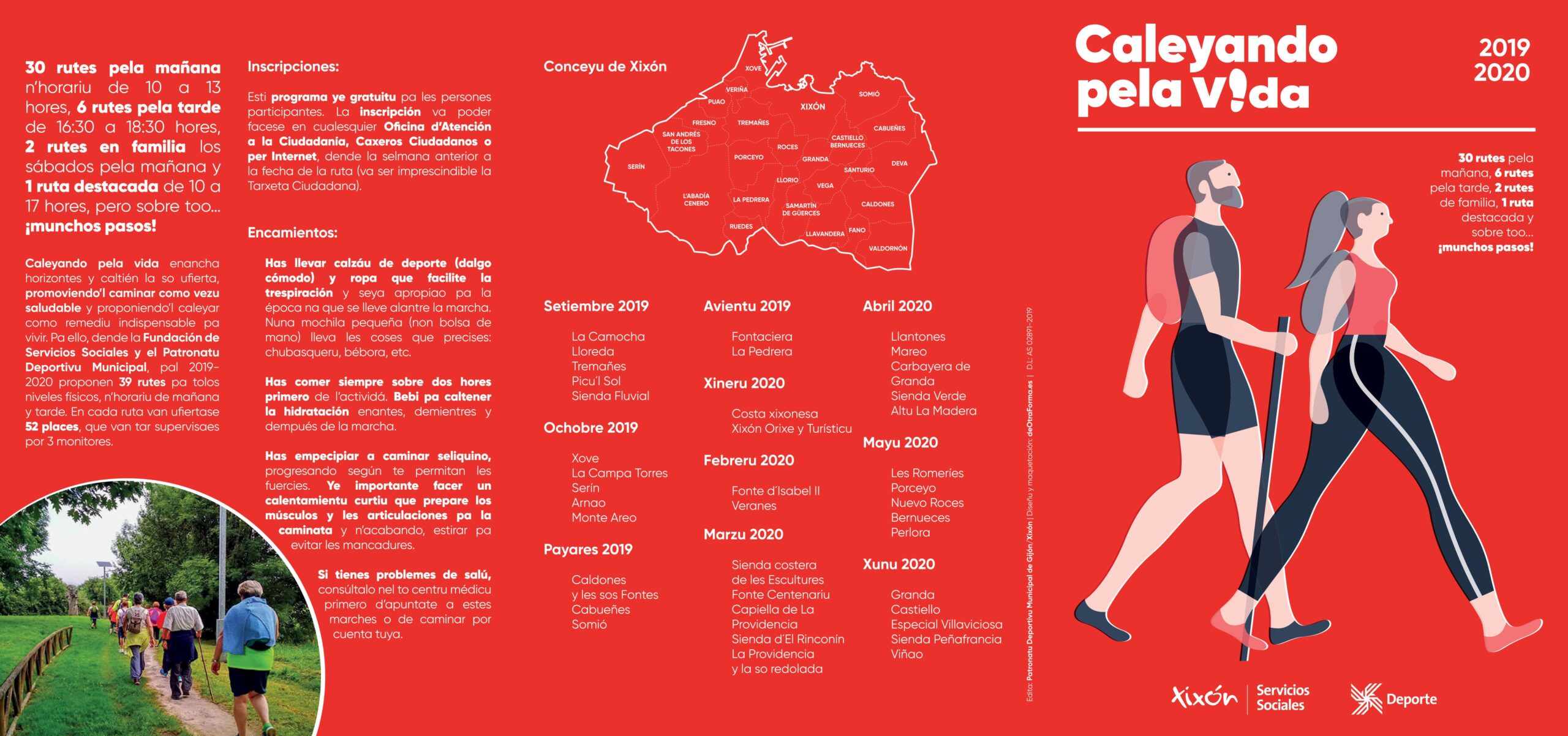 Cartel informativo del programa deportivo municipal “Caminando por la Vida” en Gijón