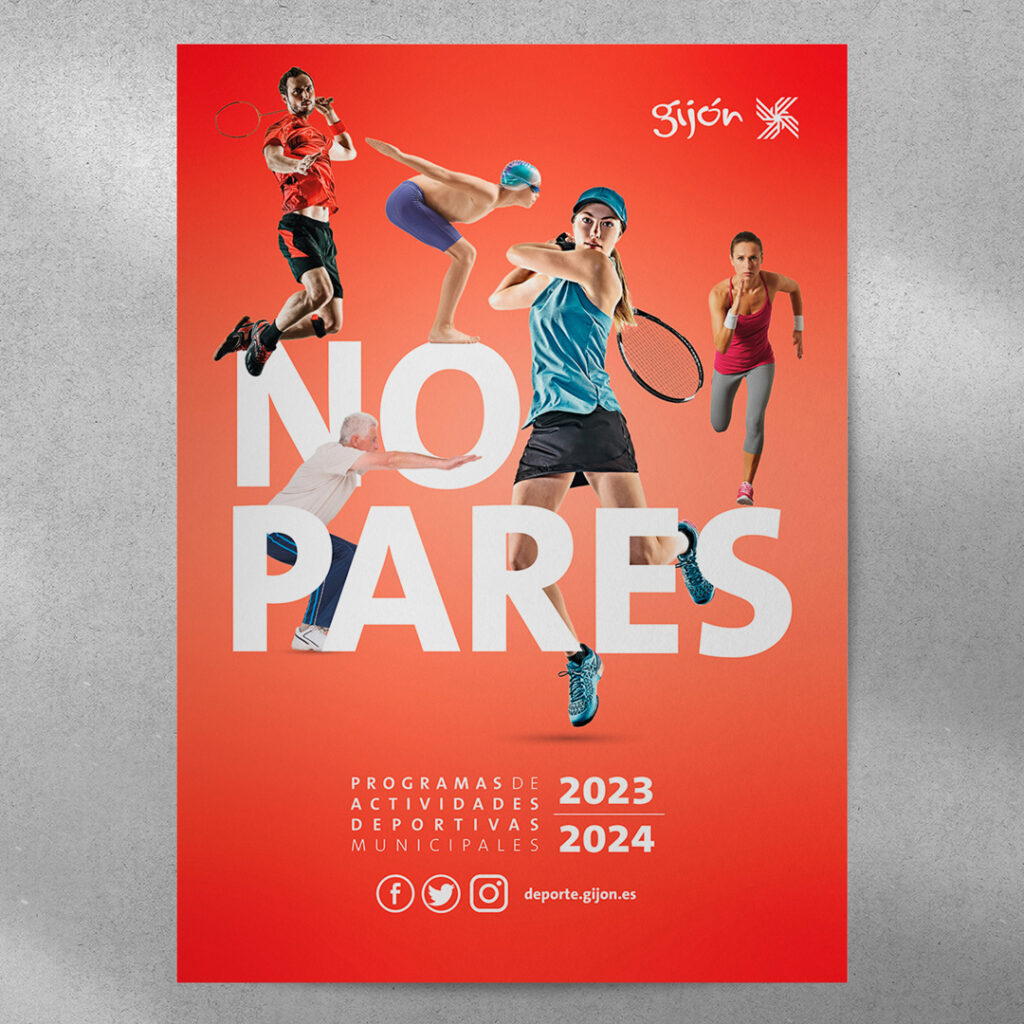Cartel de la campaña deportiva municipal «No Pares» 2023-2024 del Patronato Deportivo de Gijón