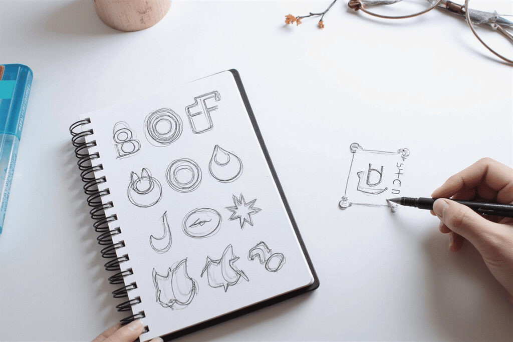 imagen que refleja a una persona diseñando varias versiones de un logotipo