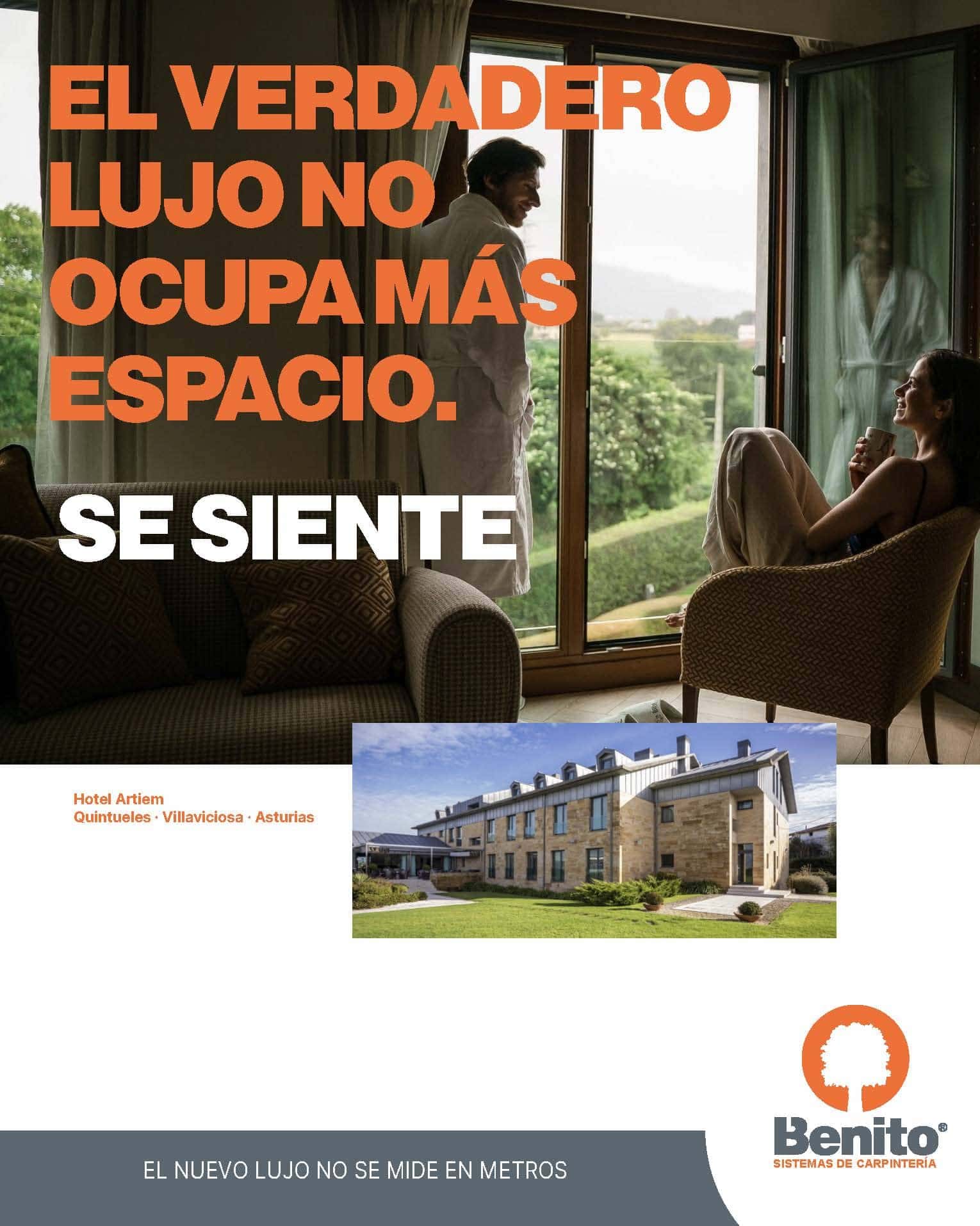 Publicación para redes sociales de Benito Sistemas sobre carpintería y amplitud de espacios en el Hotel Artiem de Villaviciosa