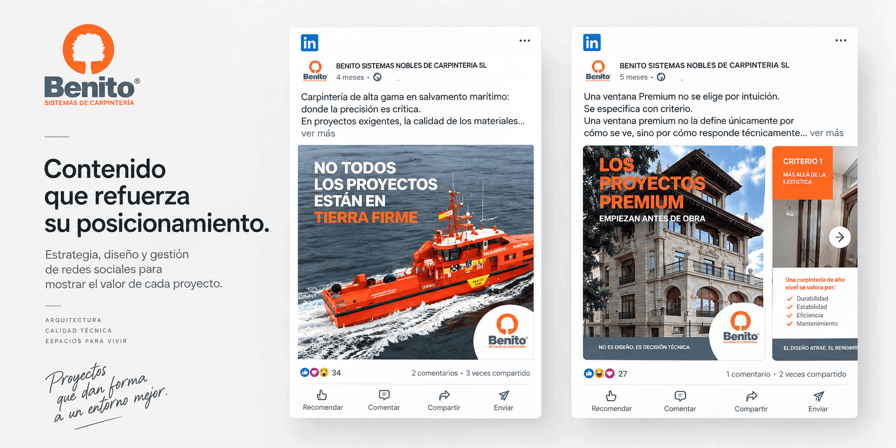 Gestión de redes sociales para Benito Sistemas con publicaciones profesionales en LinkedIn